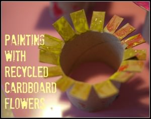 Painting with recycled cardboard flowers