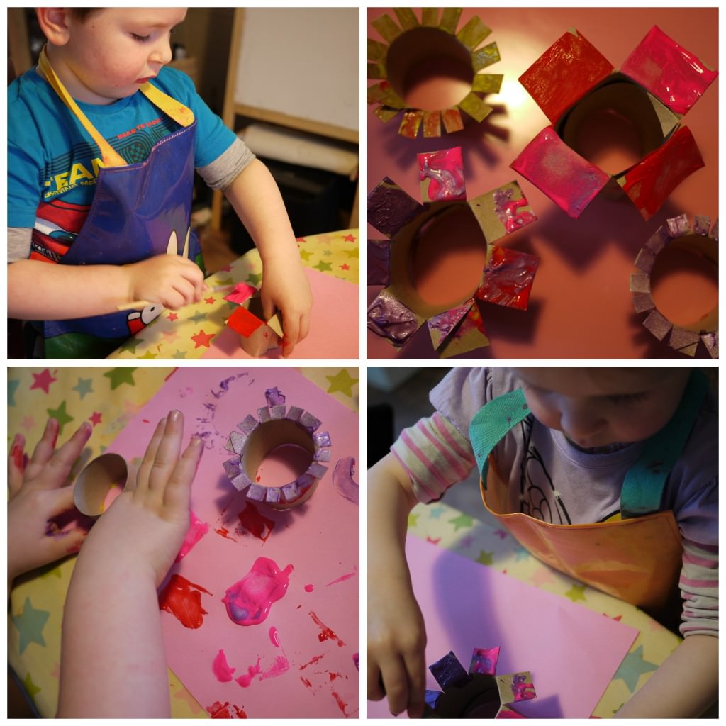 painting with cardboard flowers