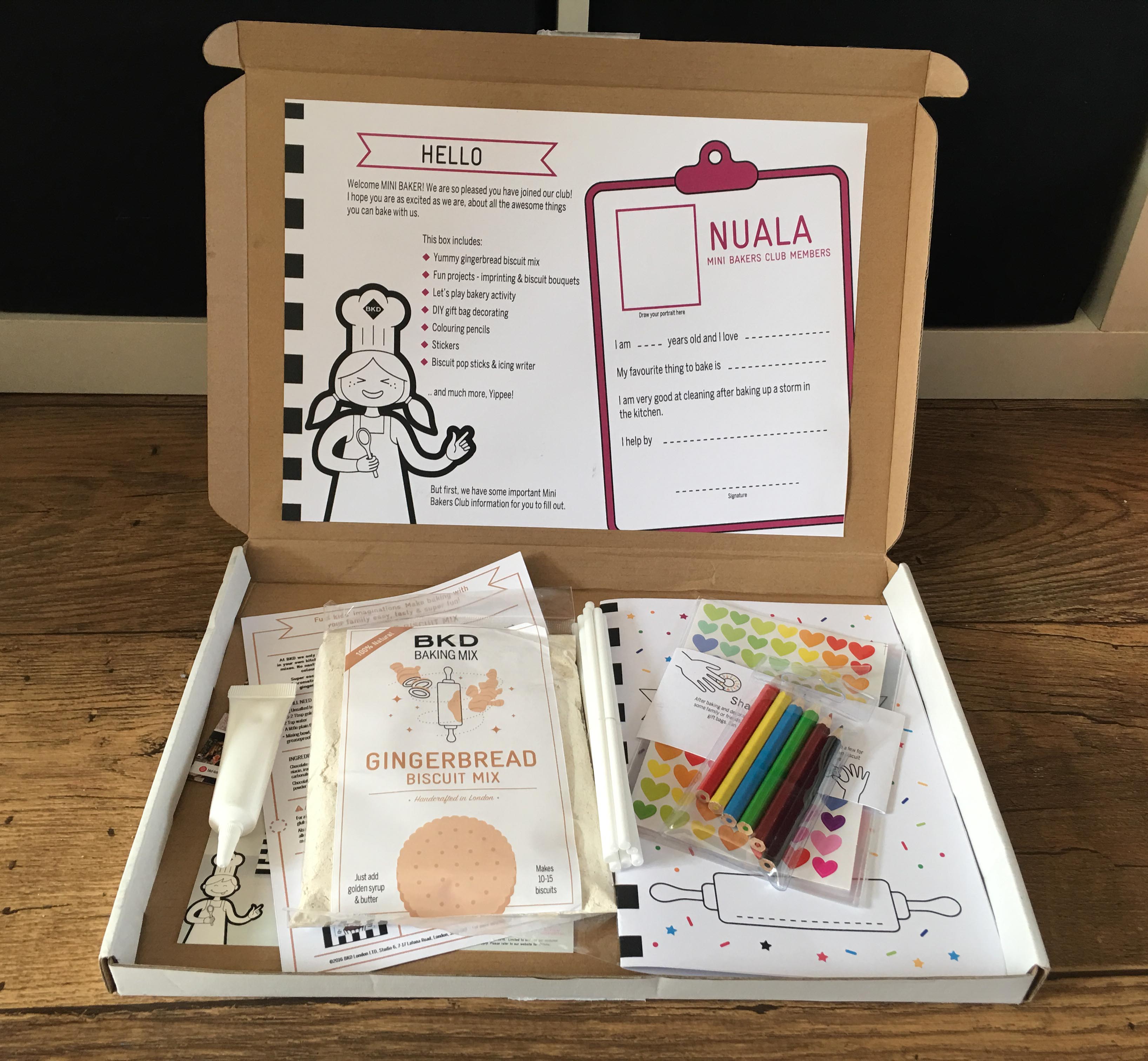 BKD mini bakers box showing contents