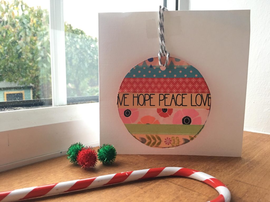 washi tape baubles Christmas cards by kids