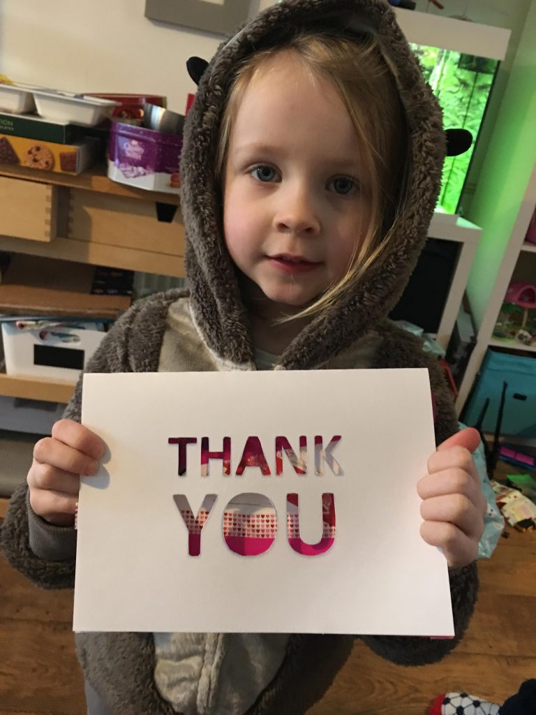 homemade thank you card by kids