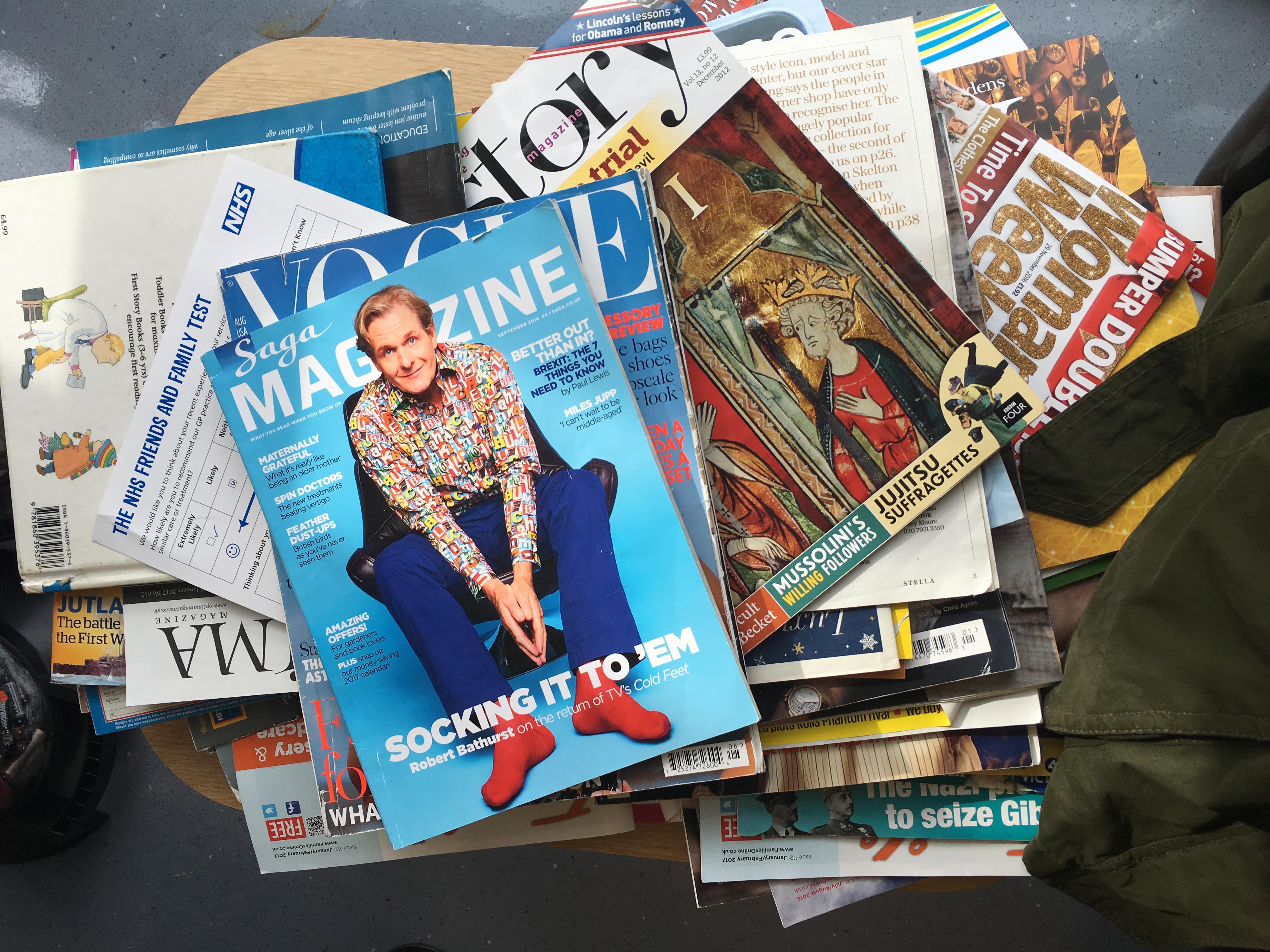 pile of magazines in a Doctor's waiting room
