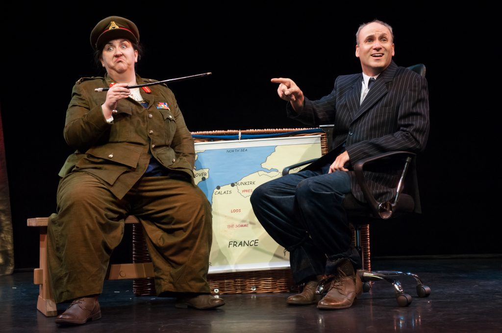 London, UK. 06.06.2012. The Birmingham Stage Company presents "Horrible Histories" at the Garrick Theatre, London, UK. Picture shows: Neal Foster (as Rex) and Alison Fitzjohn (as Queenie). Photography by Jane Hobson.