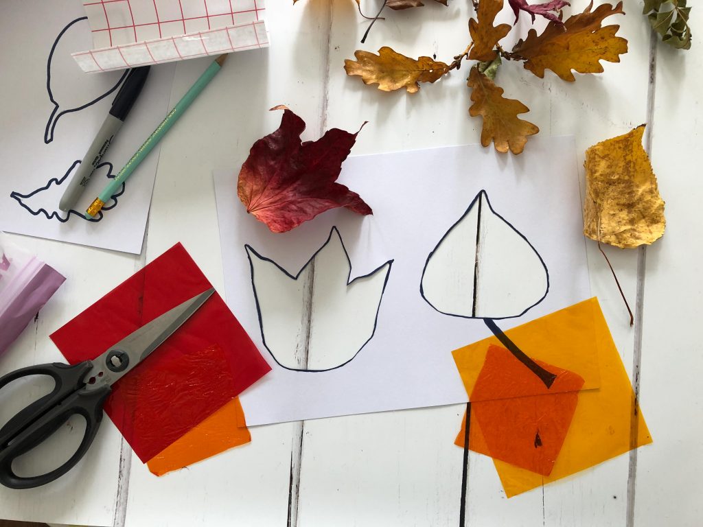 Autumn leaves sun catchers craft for kids