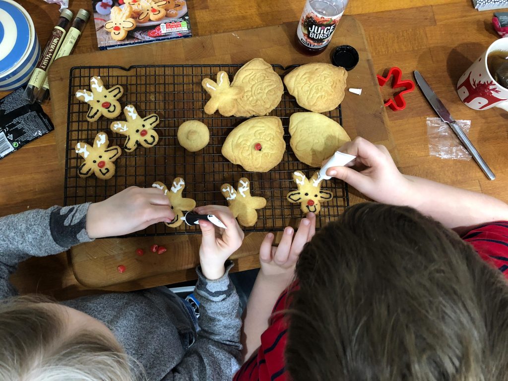 decorating reindeer biscuits