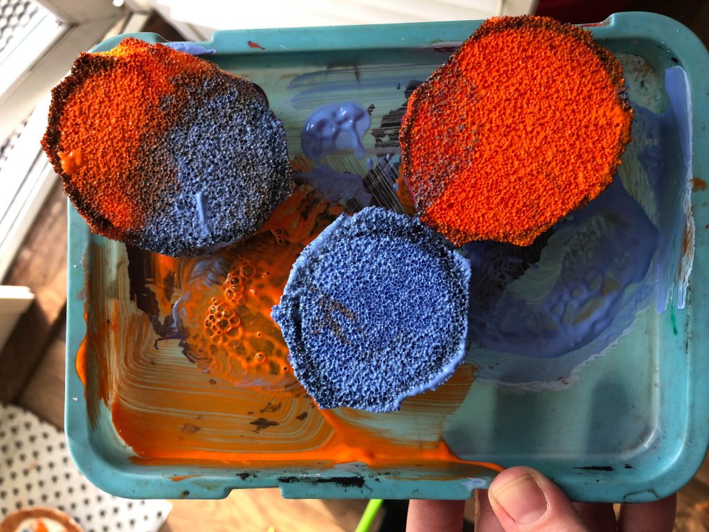 paint covered sponges