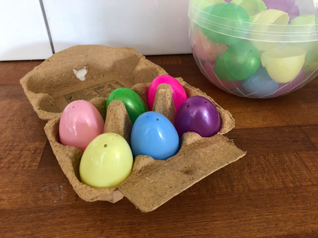 tray of small plastic easter eggs