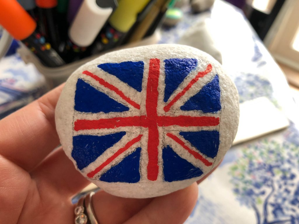 union flag painted rock for St George