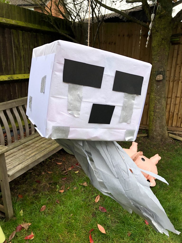 diy ghast pinata for a minecraft party 