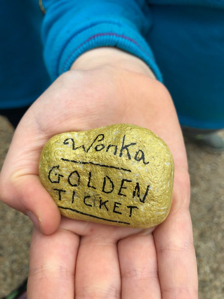 Roald Dahl Charlie and the Chocolate Factory Gold Ticket painted rock