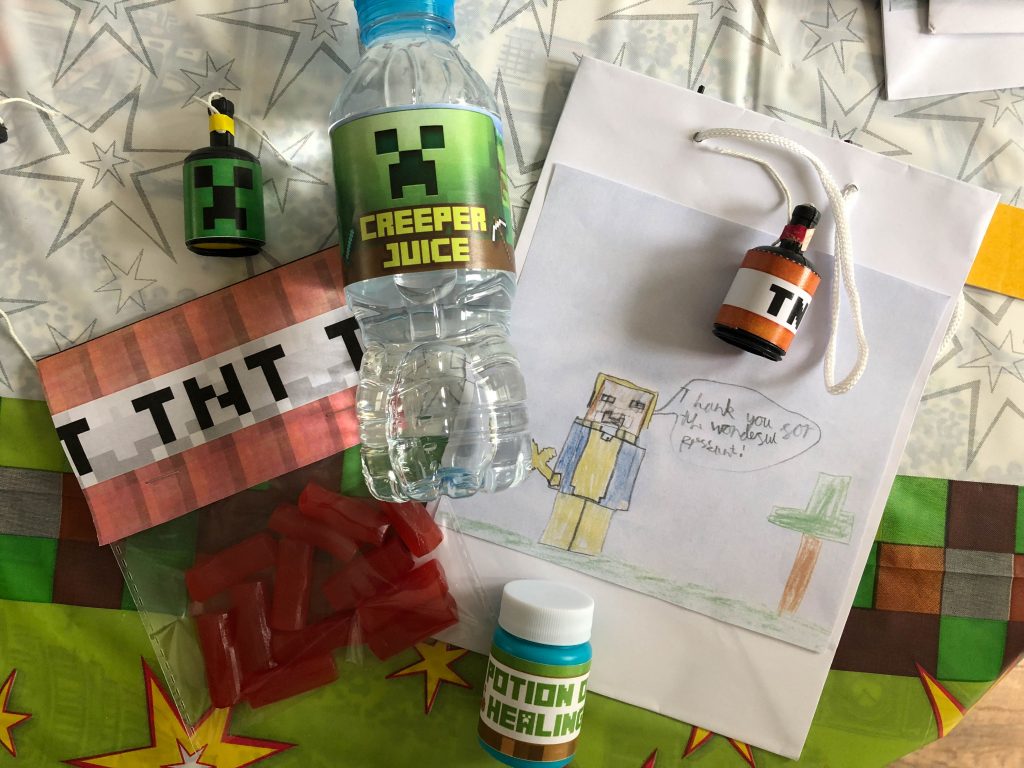 how to put together a Minecraft party bag