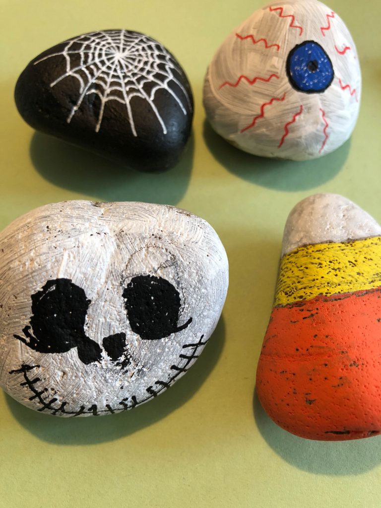 Halloween themed painted rocks for kids