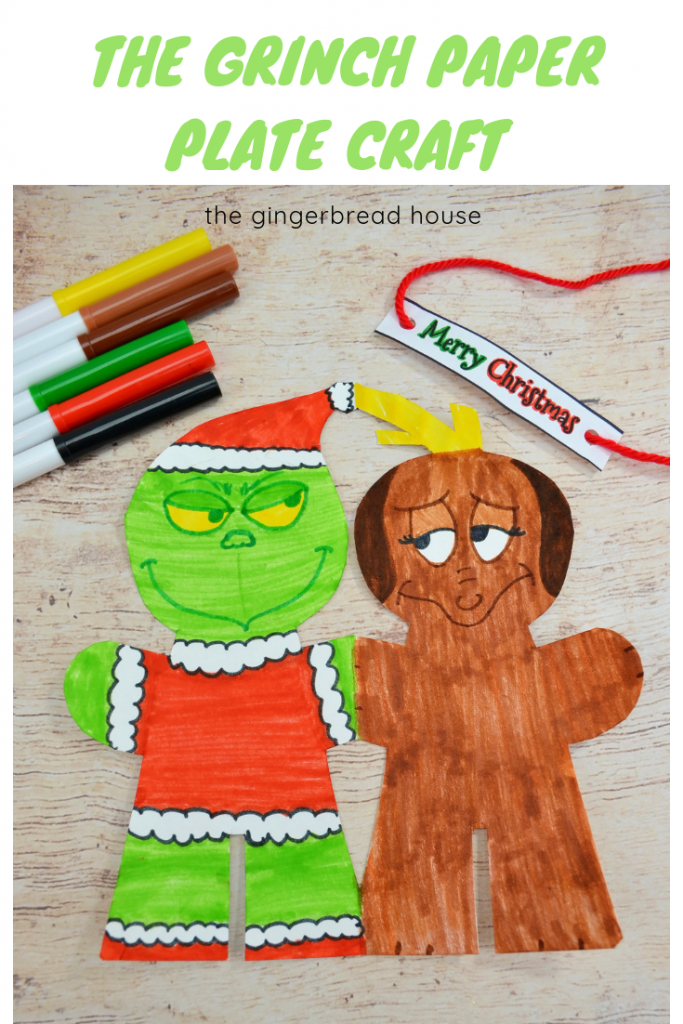 Dr Seuss's The Grinch and Max paper plate craft for kids from the gingerbread house blog