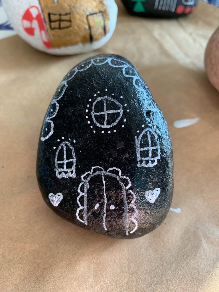 gingerbread house painted rock