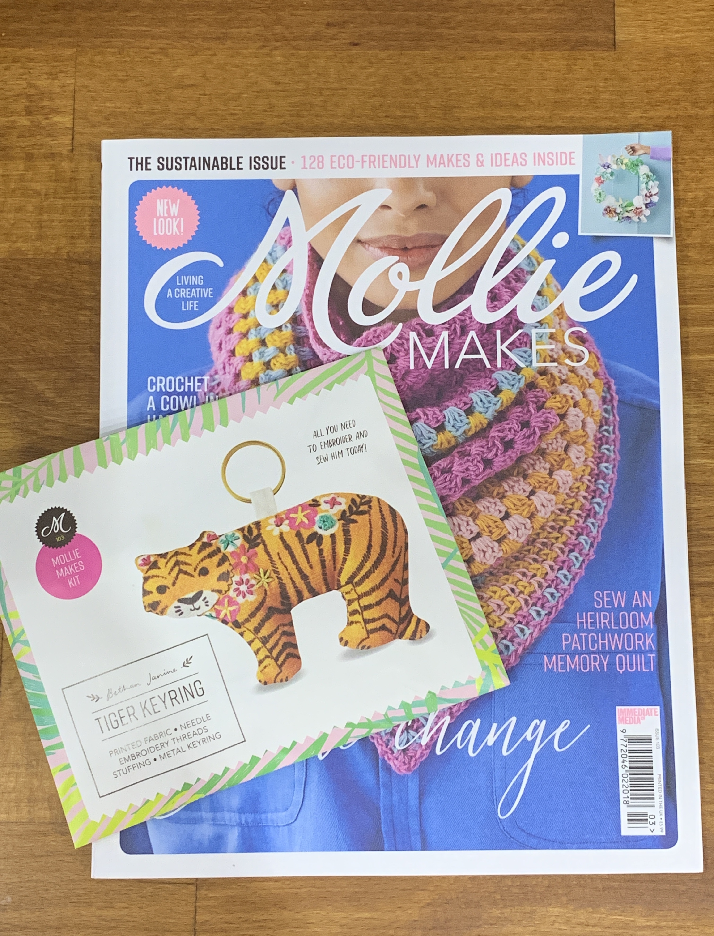 Stitching an embroidered tiger keyring