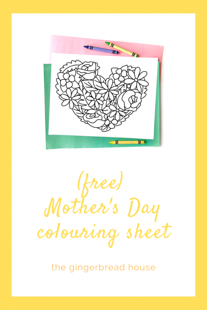 Free Mother's Day colouring page for kids from the gingerbread house blog