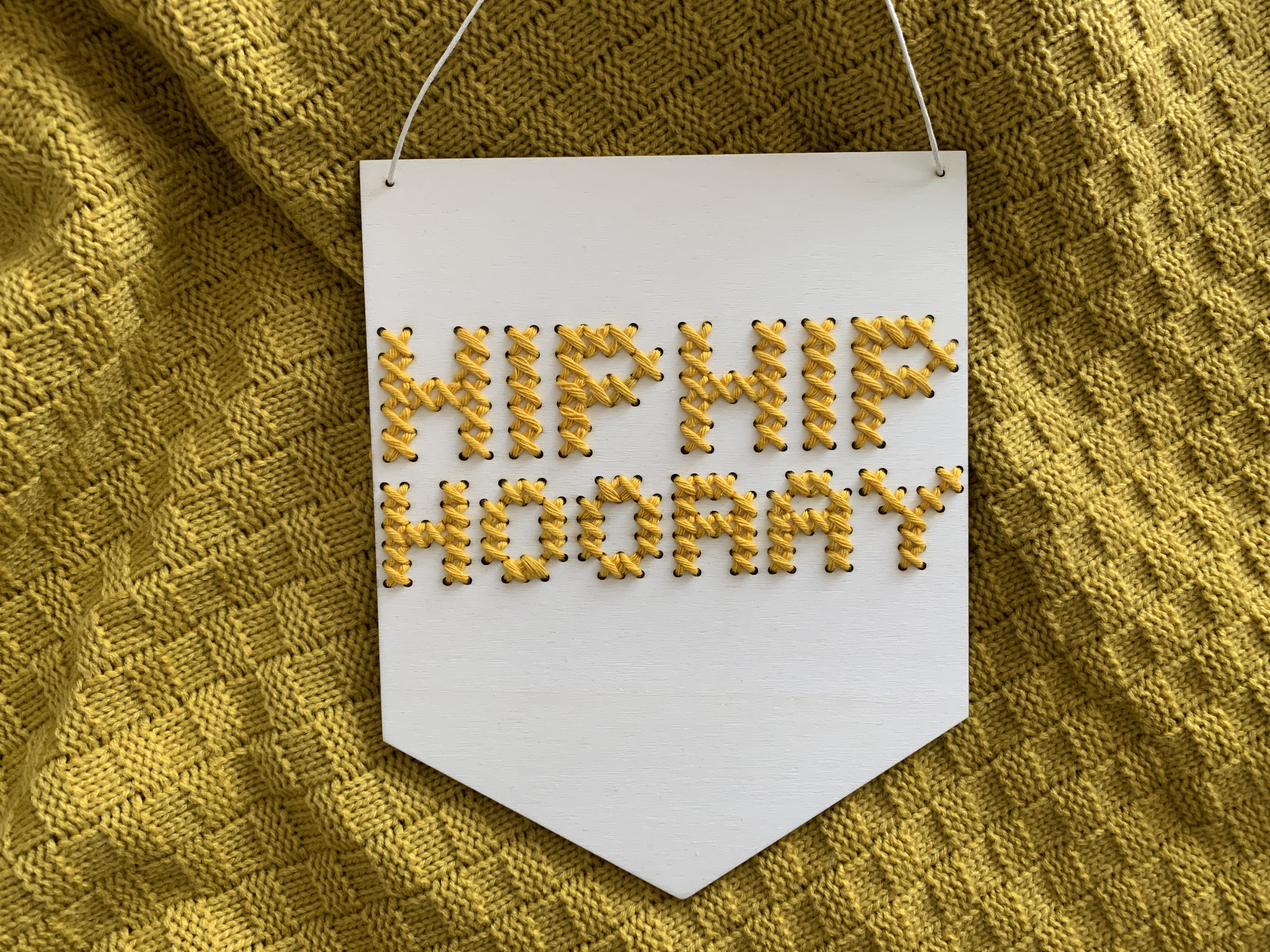 Hip Hip Hooray wooden banner embroidery kit