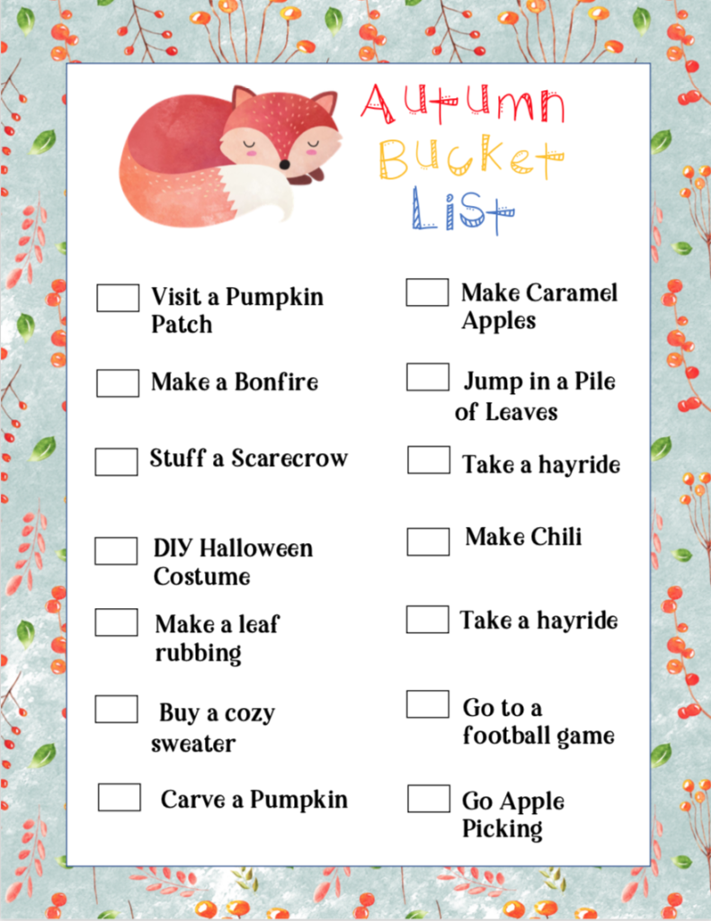 free printable Autumn Bucket List