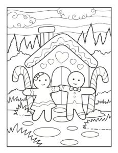 Free Christmas gingerbread house colouring page