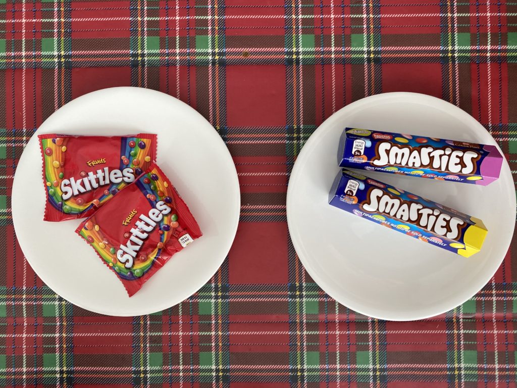 Skittles vs Smarties experiment equipment