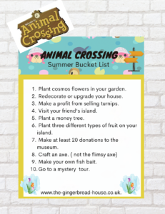 Free Animal Crossing Summer Bucket List printable