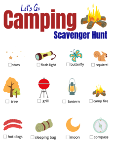 Free camping scavenger hunt printable