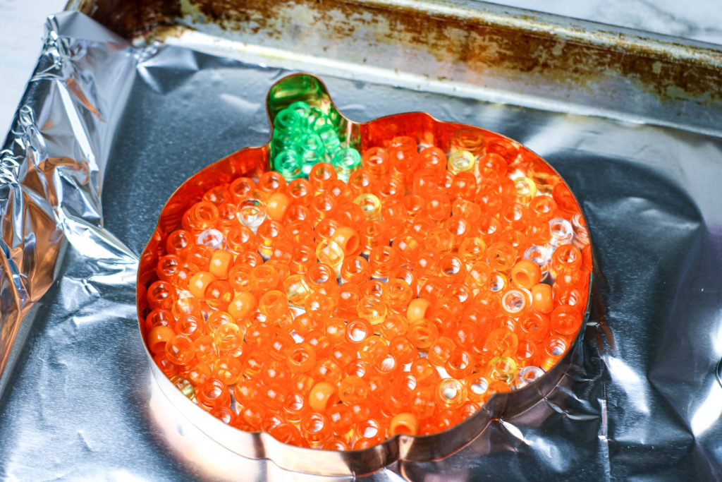 Melted Pony Bead Pumpkins suncatcher