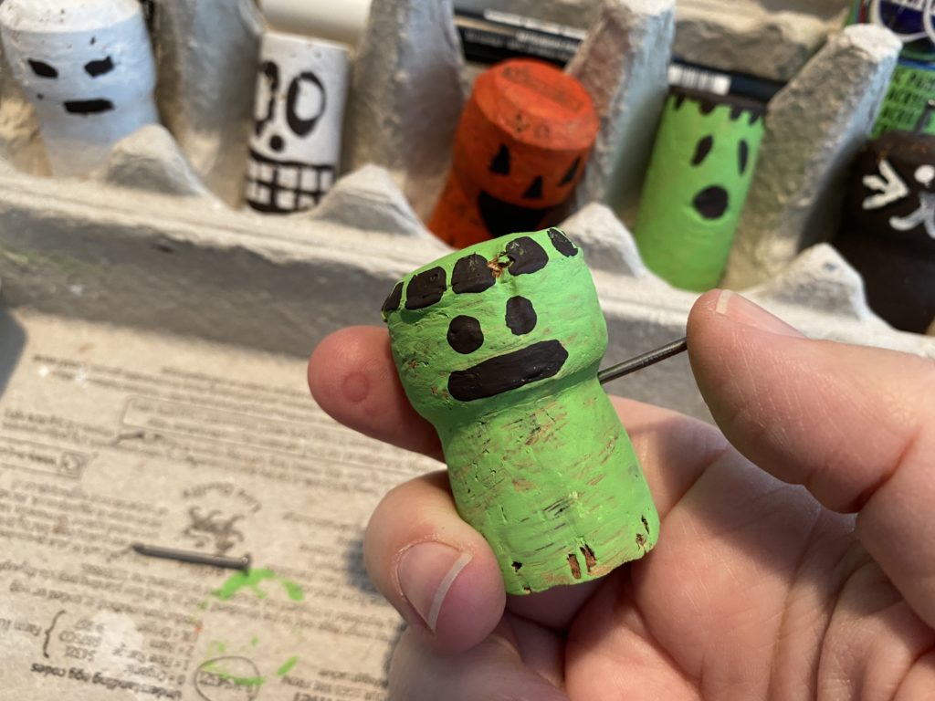 Halloween painted cork craft for kids