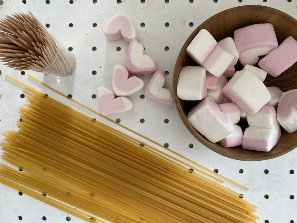 Heart Marshmallow Valentine STEM challenge for kids