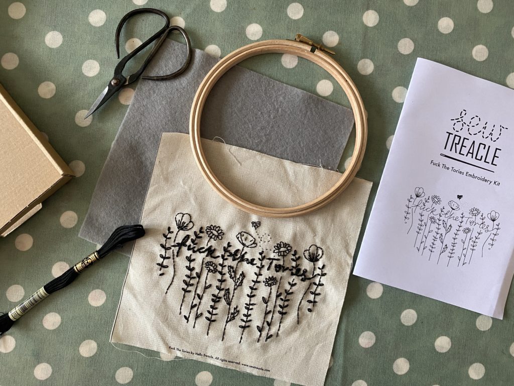 "f**k the Tories” hoop kit from Hello Treacle