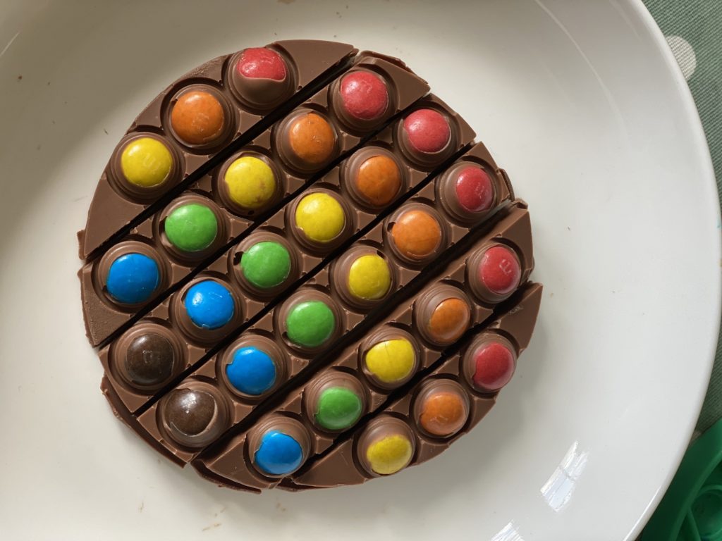 rainbow chocolate bar made with Pop Its