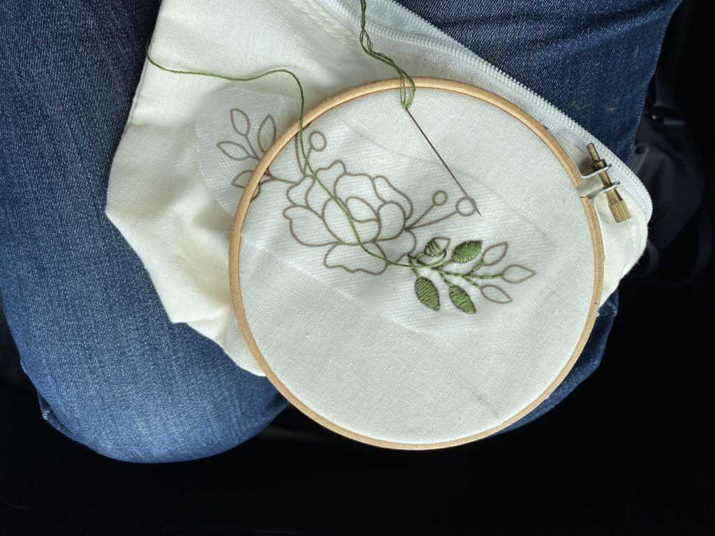 Using stick on embroidery transfers 