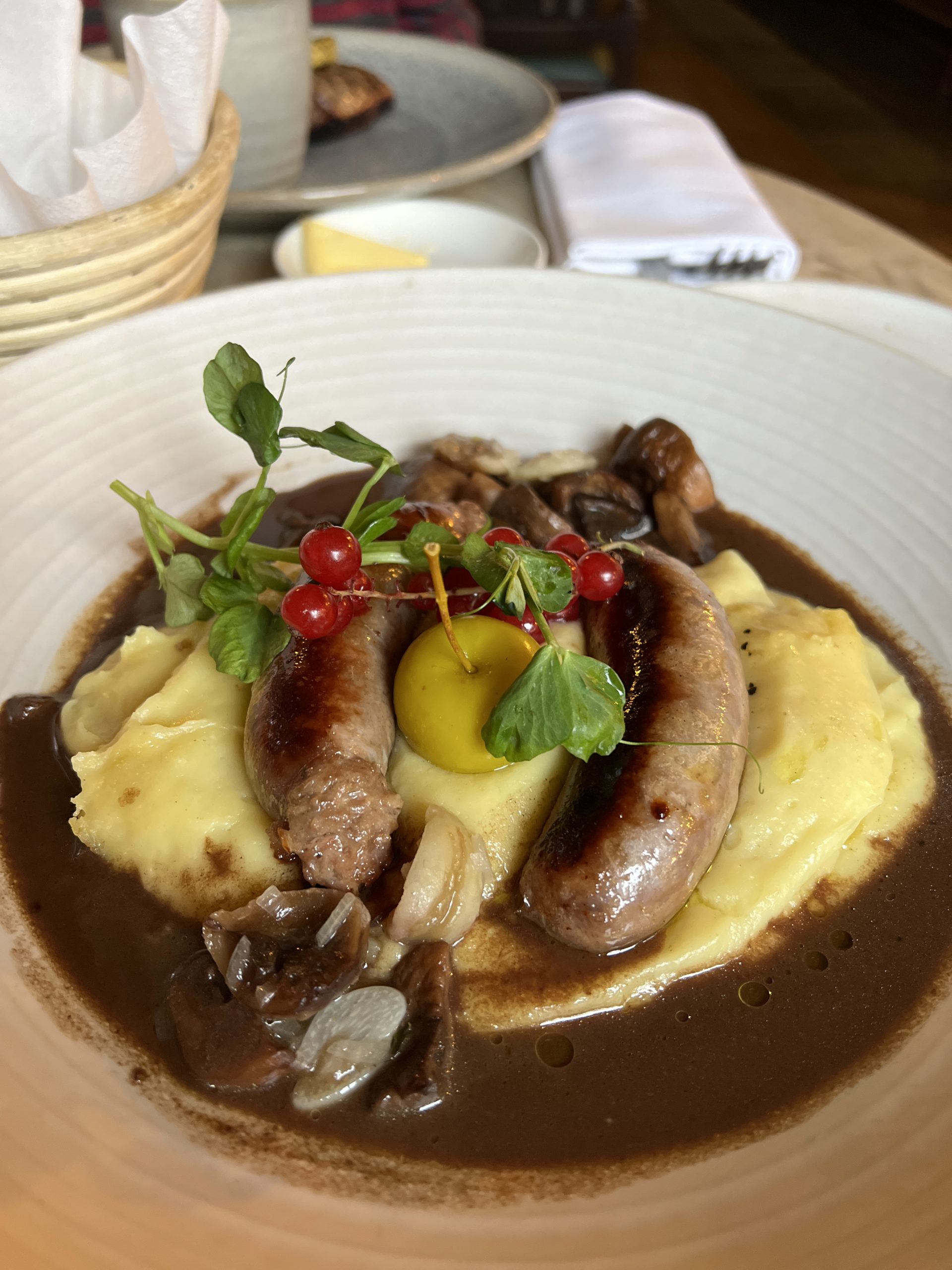 partridge sausages with truffle mash