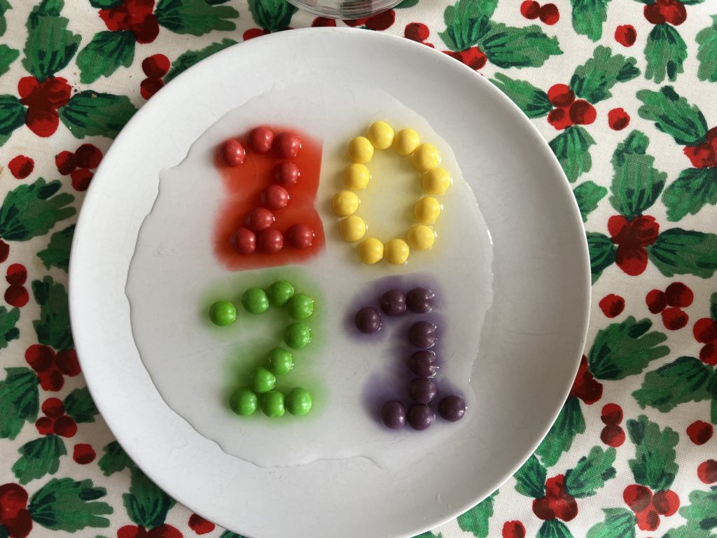 New Year STEM Skittles experiment for kids