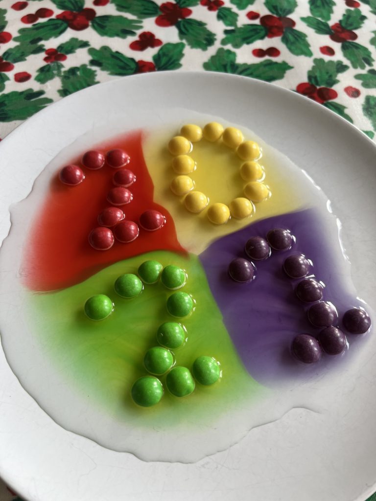 New Year STEM Skittles experiment for kids