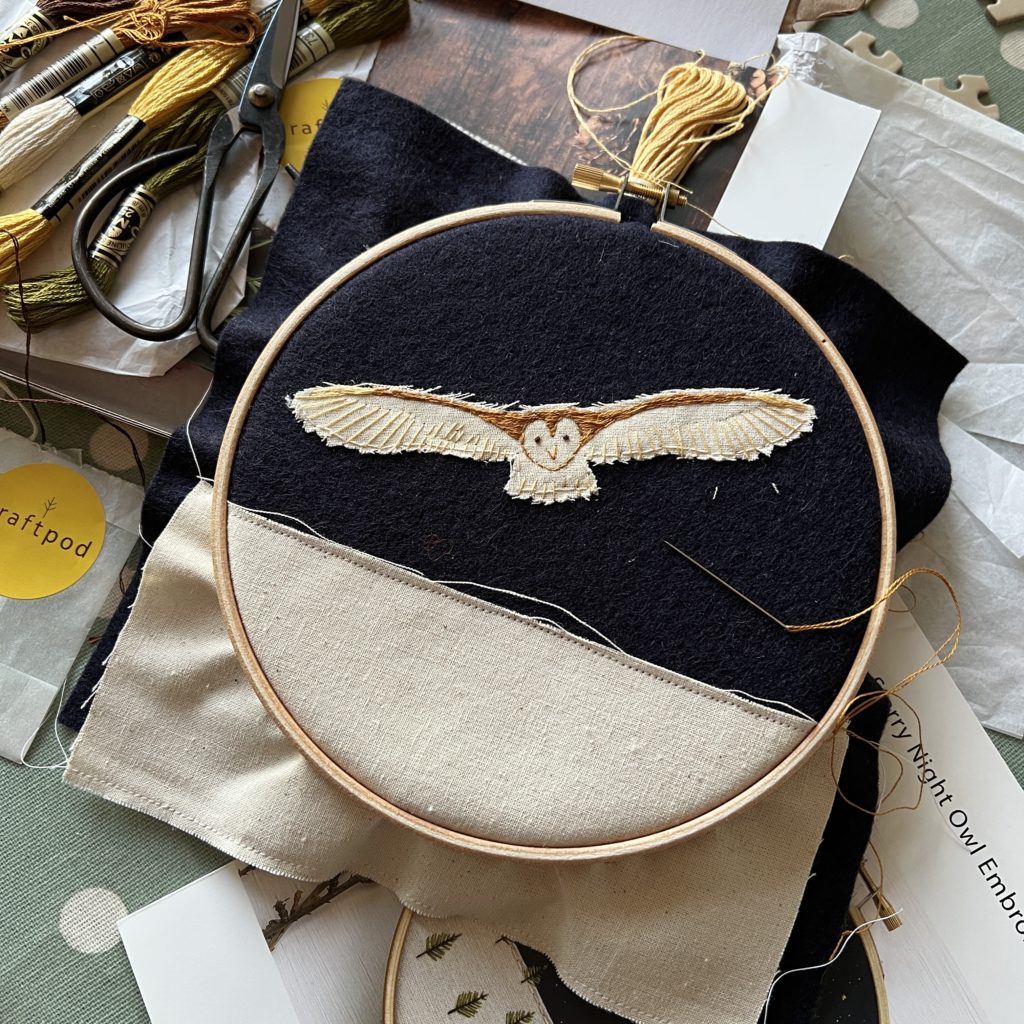 Starry Night Owl applique hoop