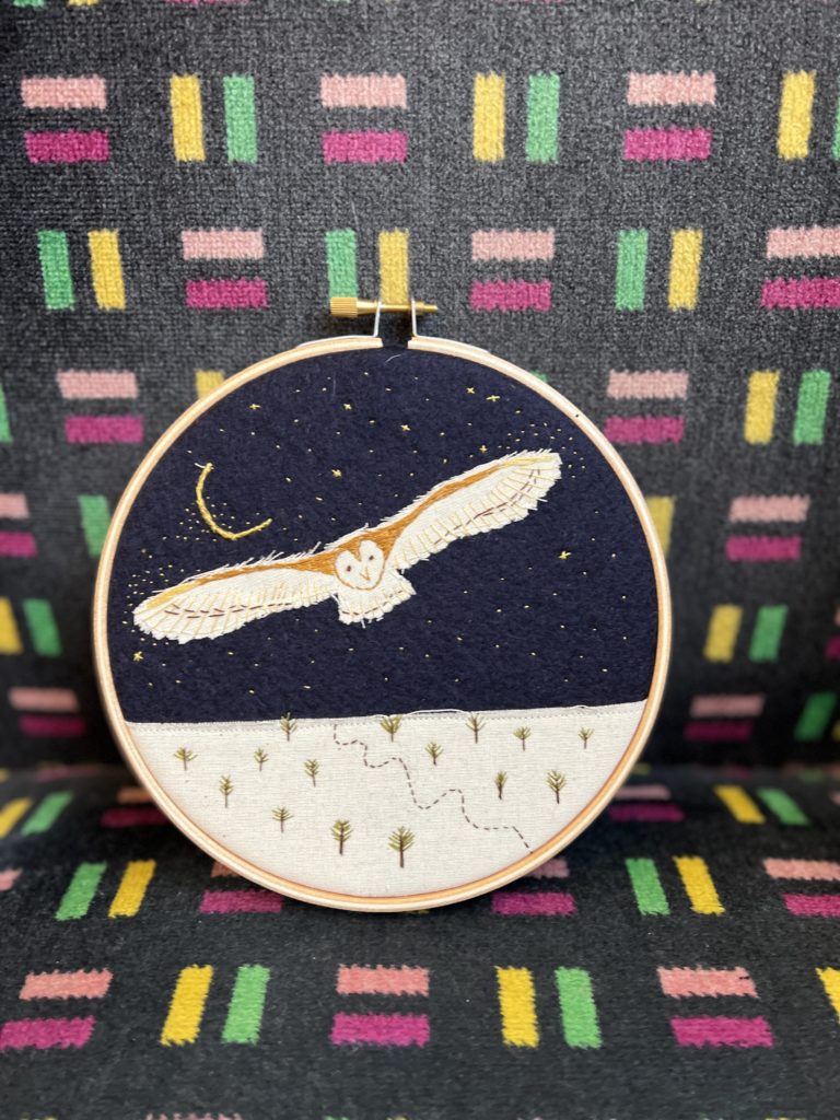 Starry Night Owl applique hoop