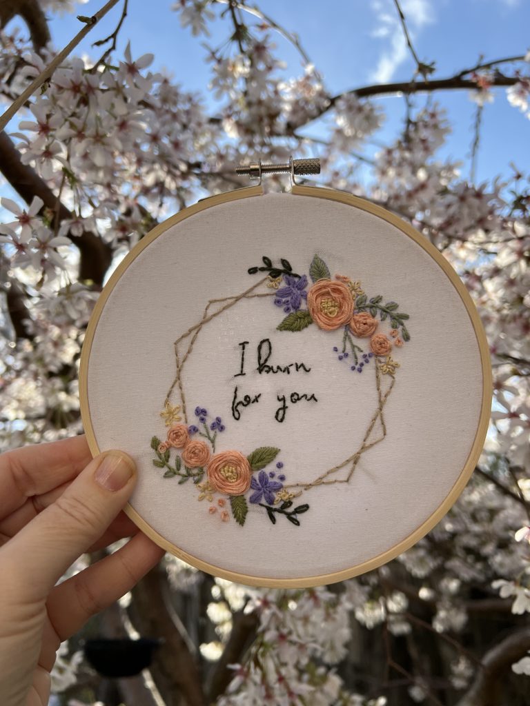 Bridgerton inspired embroidery hoop