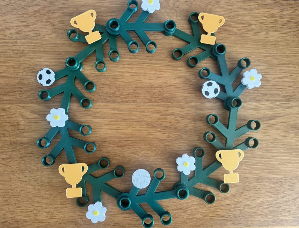 3d printed lego wreath with World Cup motifs