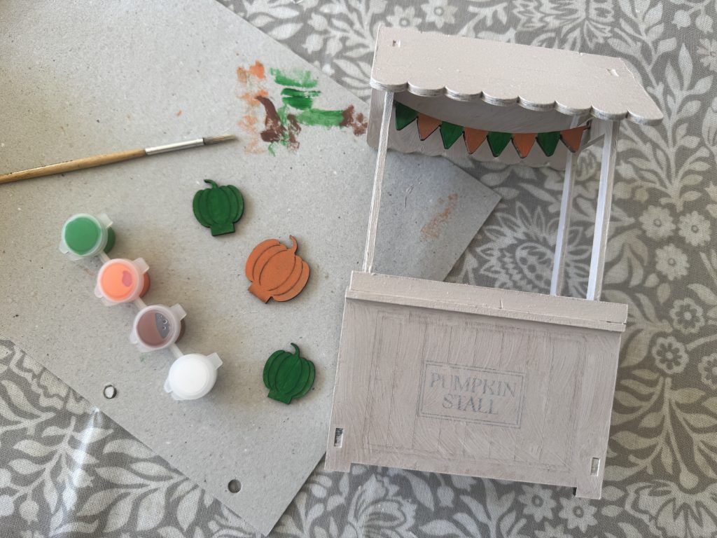 I thought the pumpkin stand could be used all year round as a cute accessory for my Maileg mice so painted the parts using a more neutral colour.